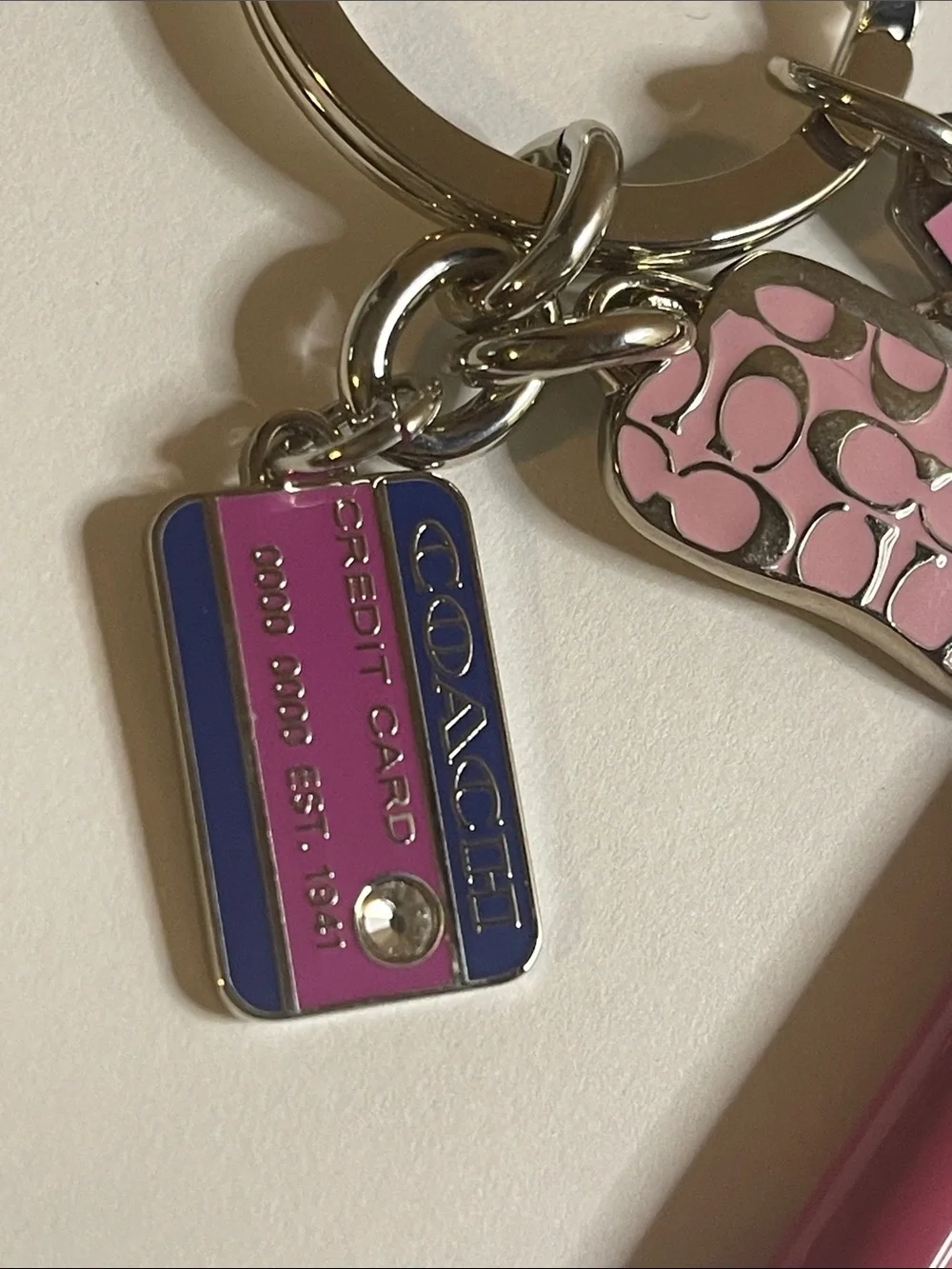Coach Pink Enamel Logo Charm Keychain with Matching Pink Coach Pen